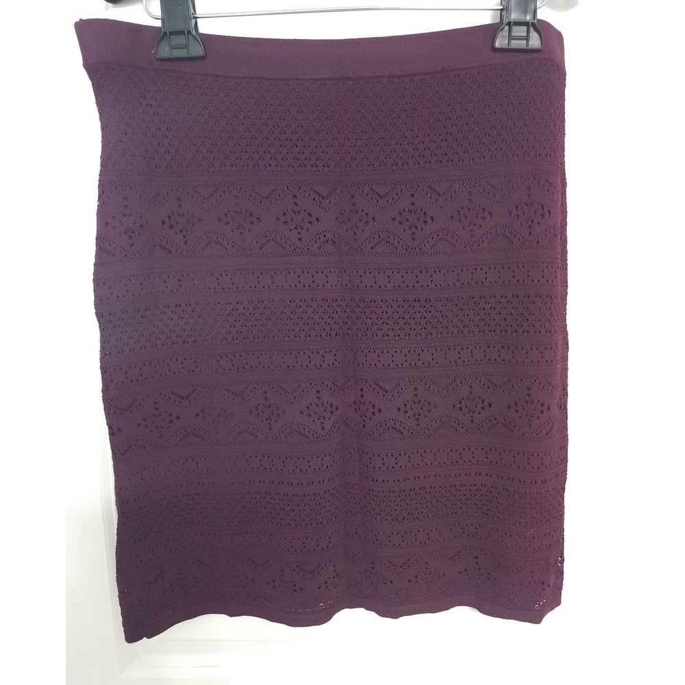 White House Black Market Plum Purple Pointelle Knit Mini Skirt LP Large Petite - Picture 8 of 10